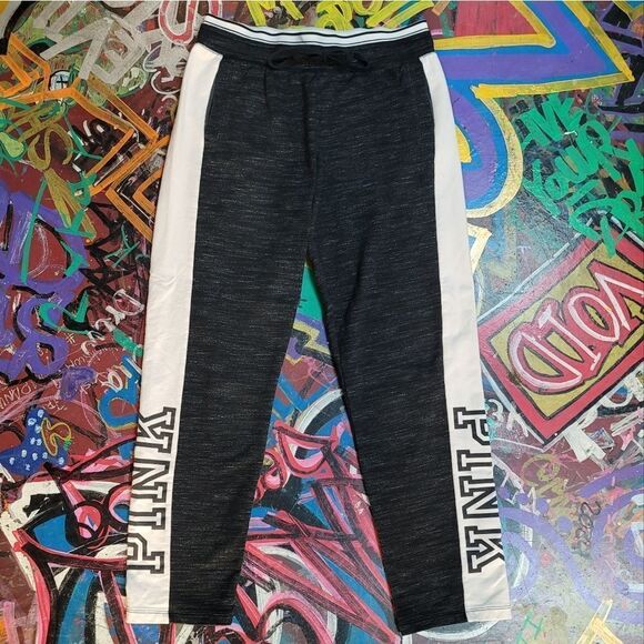 Y2K PINK Victoria's Secret black and white joggers, striped trim size - medium - Picture 1 of 11